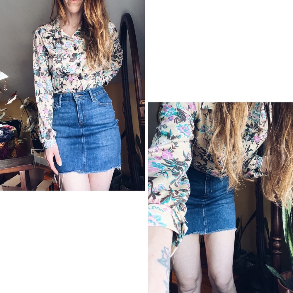 Vintage 70s Floral Blouse Medium Button Front Long Sleeve Montgomery Ward Large